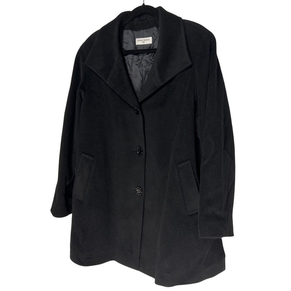 Cinzia Rocca Due Black 100% Wool Button Front Car Coat Jacket Women's Size 14